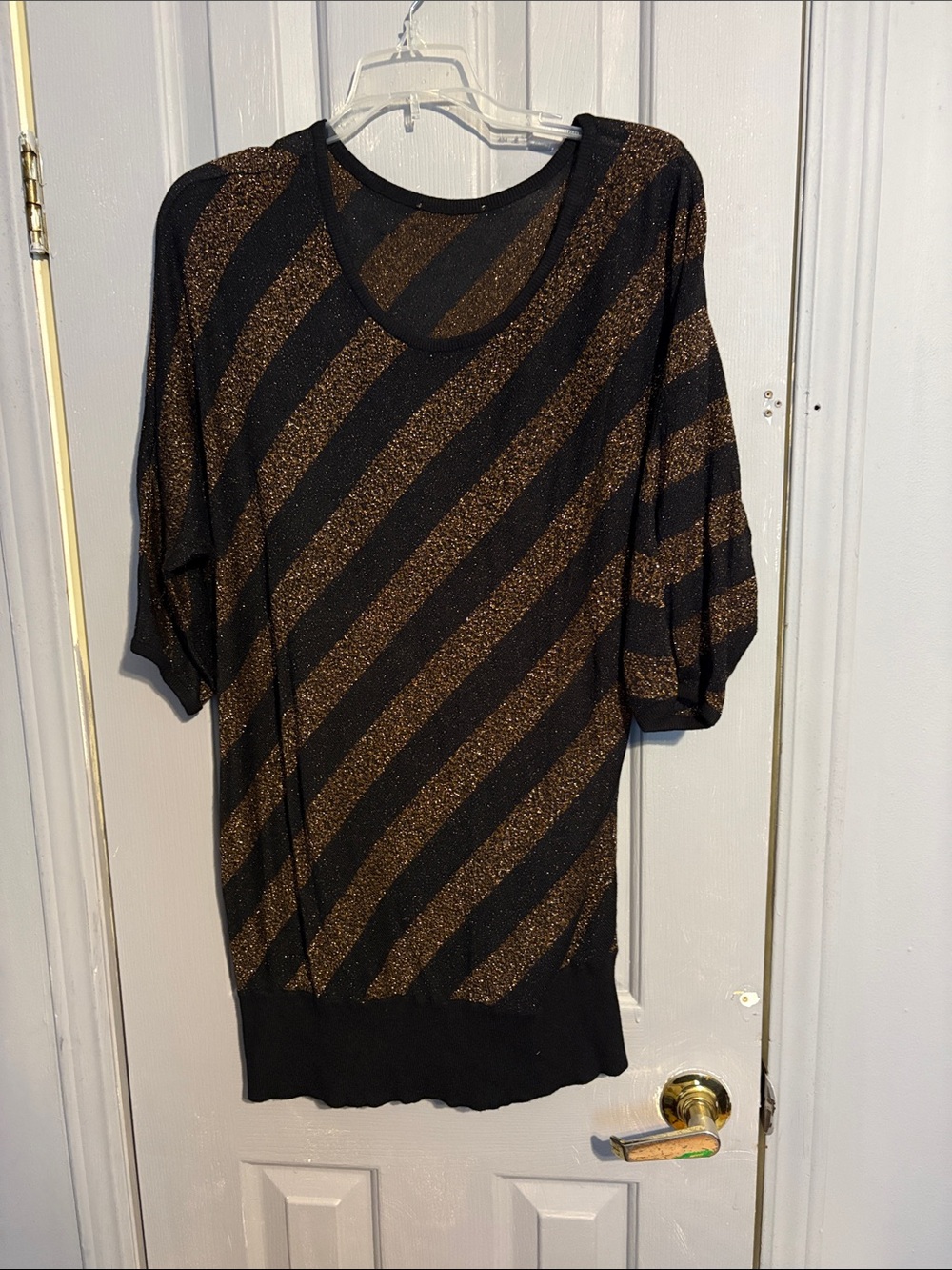 Black & Metallic Bronze Diagonal Stripe Knit Top